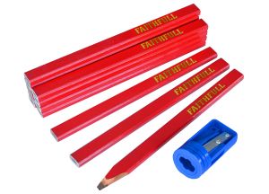 Faithfull Carpenters Pencils Red (12) and Sharpener Tube from WEBBS Builders Merchants