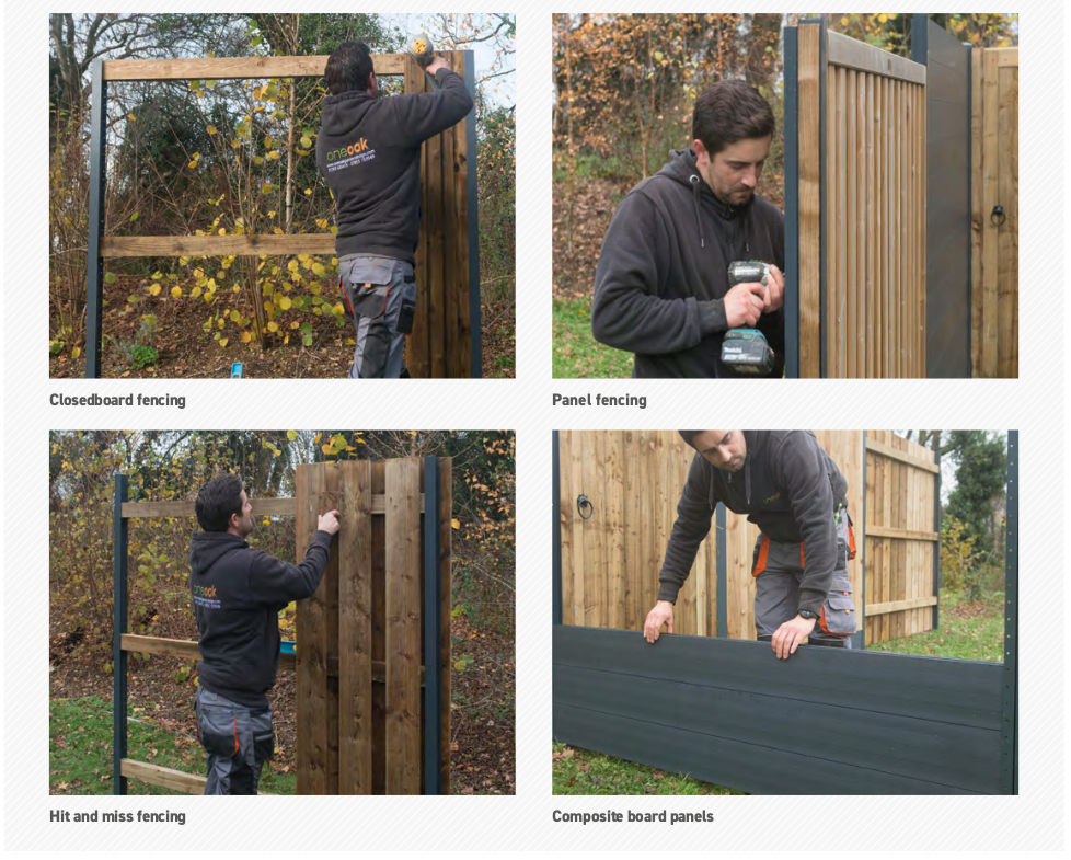 Closeboard, panel, hit and miss and composite board fencing.